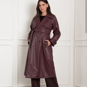 NWT Seraphine Burgundy Faux Leather Trench Coat